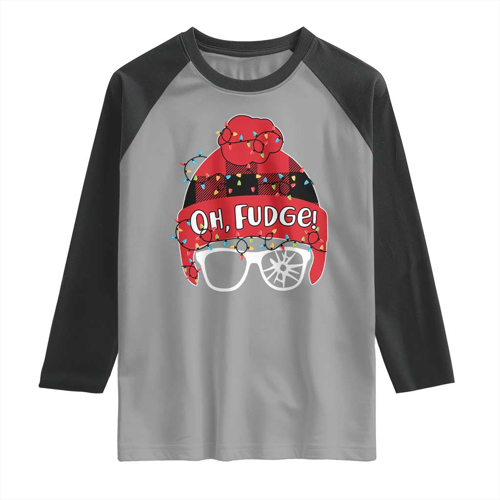 Funny Christmas Movie Raglan Shirt Oh Fudge Buffalo Plaid Printed Graphic Beanie Cap Xmas Light TS11 Sport Gray Black Print Your Wear