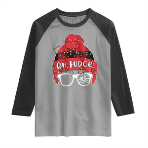 Funny Christmas Movie Raglan Shirt Oh Fudge Buffalo Plaid Printed Graphic Beanie Cap Xmas Light TS11 Sport Gray Black Print Your Wear