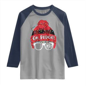 Funny Christmas Movie Raglan Shirt Oh Fudge Buffalo Plaid Printed Graphic Beanie Cap Xmas Light TS11 Sport Gray Navy Print Your Wear