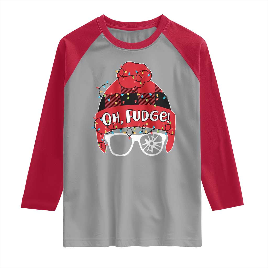 Funny Christmas Movie Raglan Shirt Oh Fudge Buffalo Plaid Printed Graphic Beanie Cap Xmas Light TS11 Sport Gray Red Print Your Wear