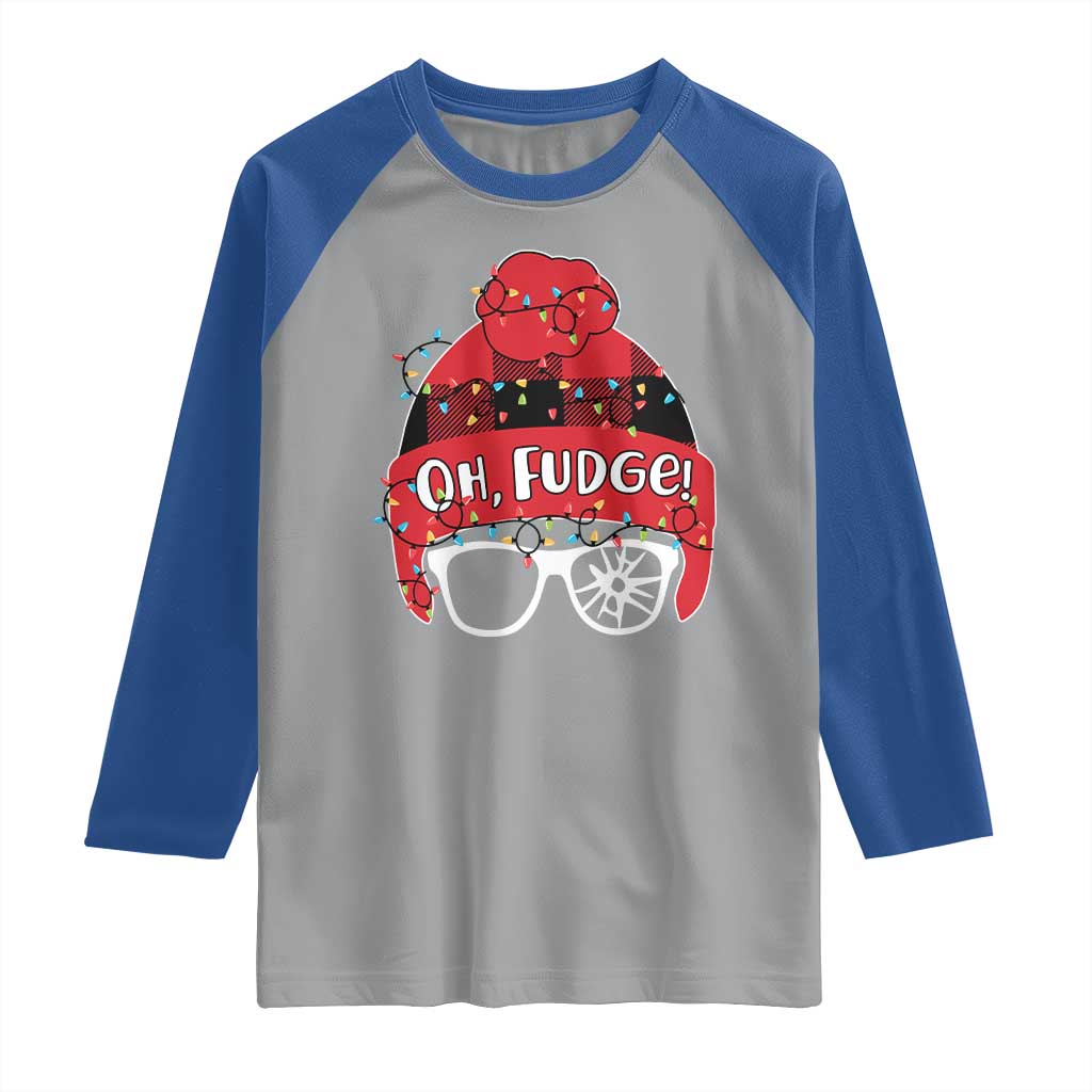 Funny Christmas Movie Raglan Shirt Oh Fudge Buffalo Plaid Printed Graphic Beanie Cap Xmas Light TS11 Sport Gray Royal Print Your Wear