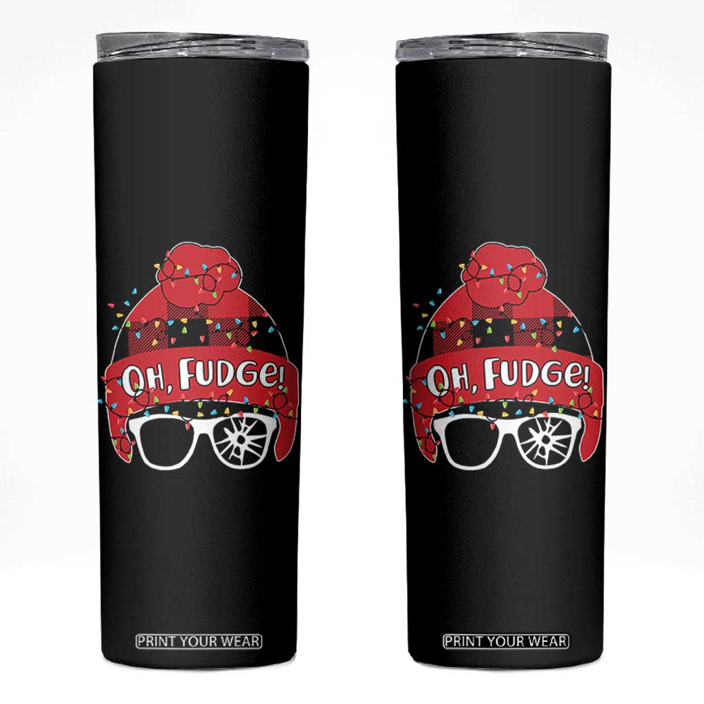 Funny Christmas Movie Skinny Tumbler Oh Fudge Buffalo Plaid Printed Graphic Beanie Cap Xmas Light TS11 Black Print Your Wear