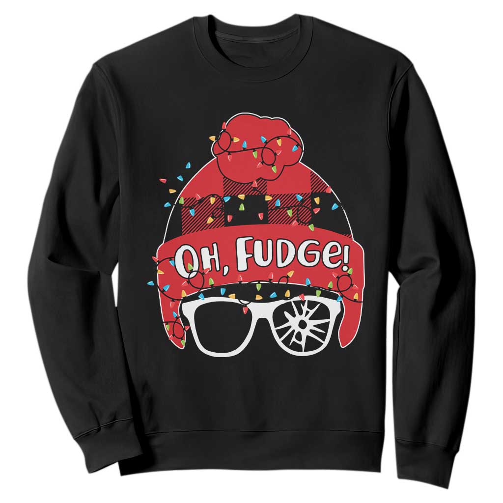 Funny Christmas Movie Sweatshirt Oh Fudge Buffalo Plaid Printed Graphic Beanie Cap Xmas Light TS11 Black Print Your Wear