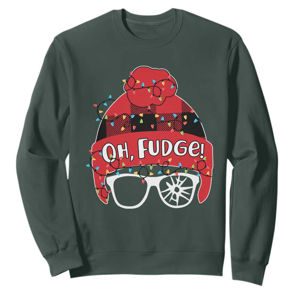 Funny Christmas Movie Sweatshirt Oh Fudge Buffalo Plaid Printed Graphic Beanie Cap Xmas Light TS11 Dark Forest Green Print Your Wear