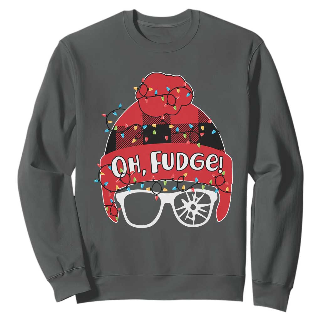 Funny Christmas Movie Sweatshirt Oh Fudge Buffalo Plaid Printed Graphic Beanie Cap Xmas Light TS11 Dark Heather Print Your Wear