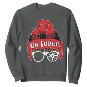 Funny Christmas Movie Sweatshirt Oh Fudge Buffalo Plaid Printed Graphic Beanie Cap Xmas Light TS11 Dark Heather Print Your Wear