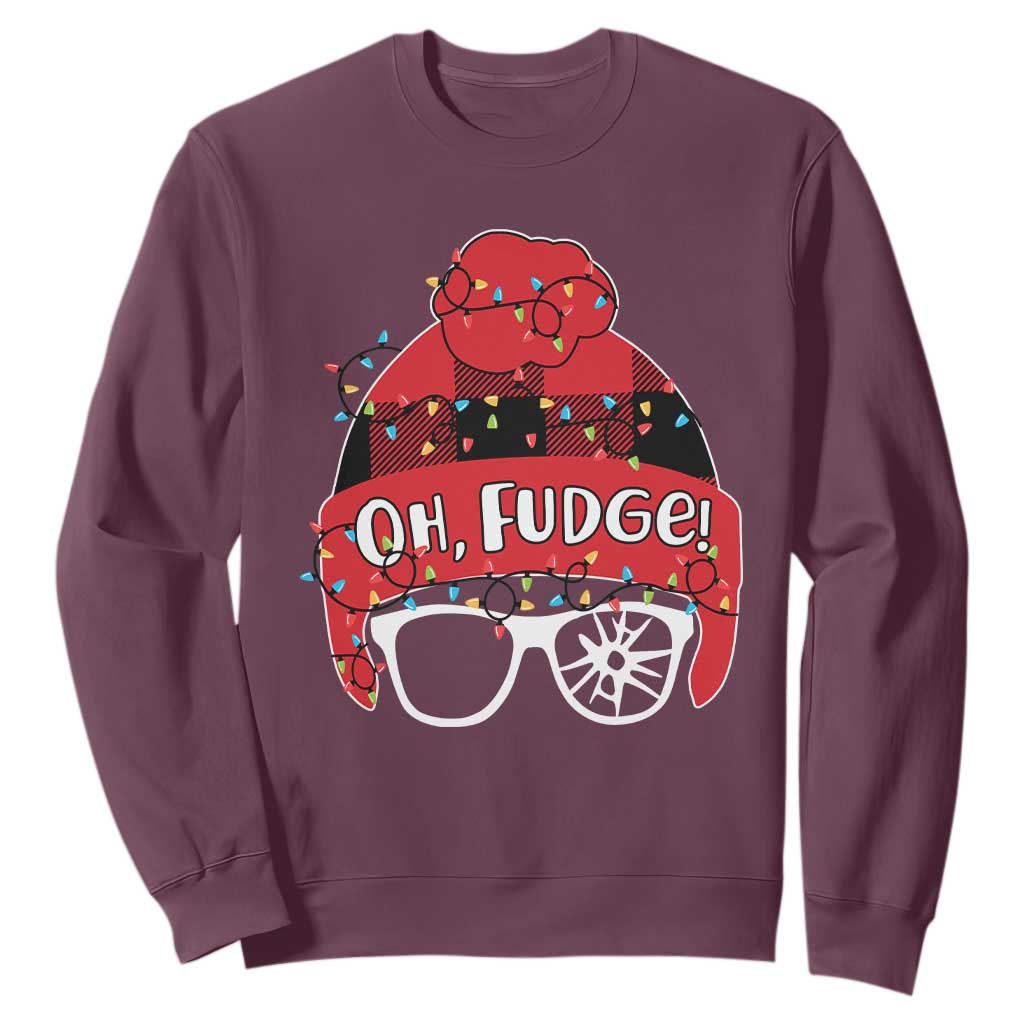 Funny Christmas Movie Sweatshirt Oh Fudge Buffalo Plaid Printed Graphic Beanie Cap Xmas Light TS11 Maroon Print Your Wear