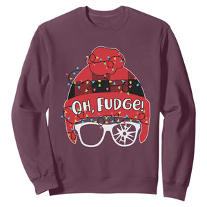 Funny Christmas Movie Sweatshirt Oh Fudge Buffalo Plaid Printed Graphic Beanie Cap Xmas Light TS11 Maroon Print Your Wear