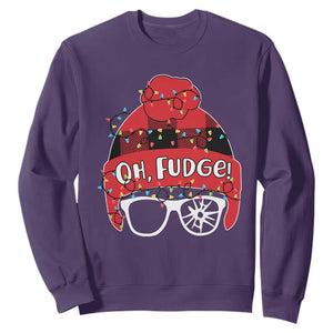 Funny Christmas Movie Sweatshirt Oh Fudge Buffalo Plaid Printed Graphic Beanie Cap Xmas Light TS11 Purple Print Your Wear