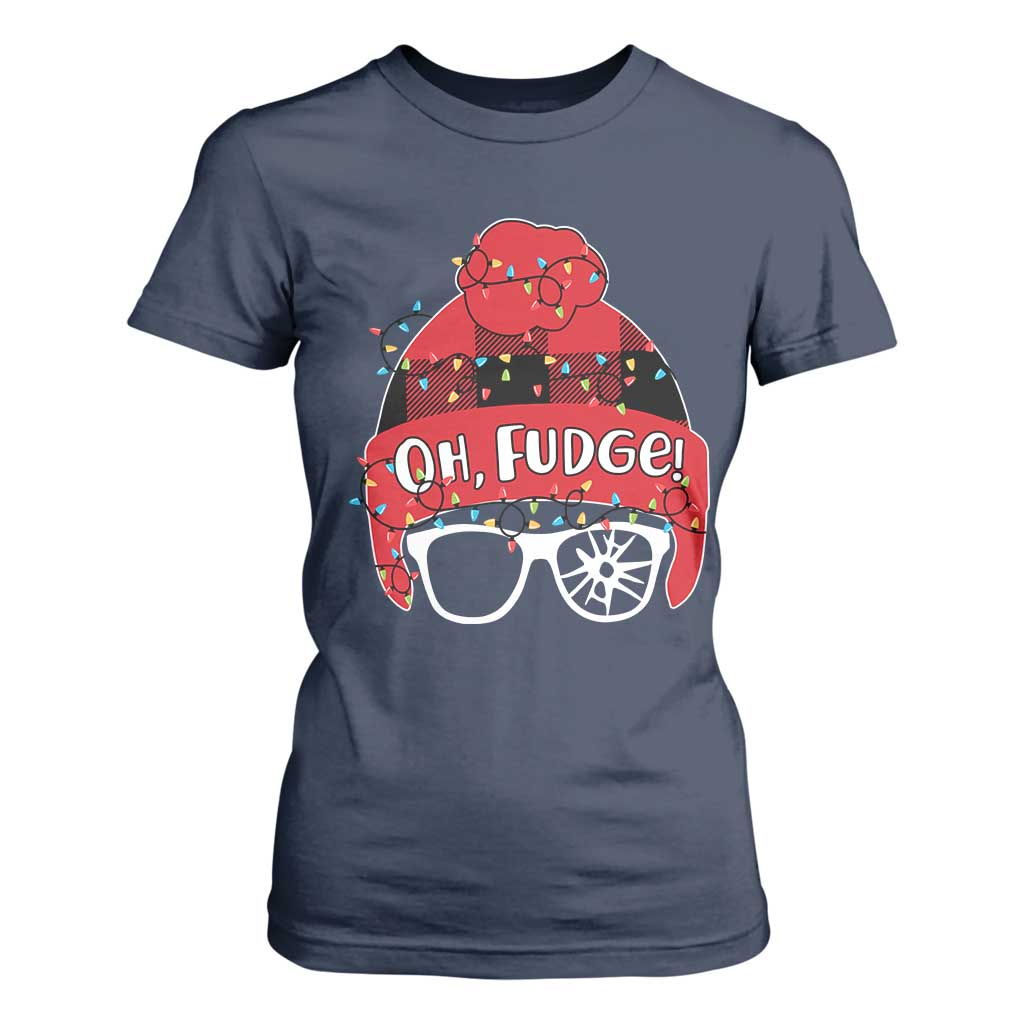 Funny Christmas Movie T Shirt For Women Oh Fudge Buffalo Plaid Printed Graphic Beanie Cap Xmas Light TS11 Navy Print Your Wear