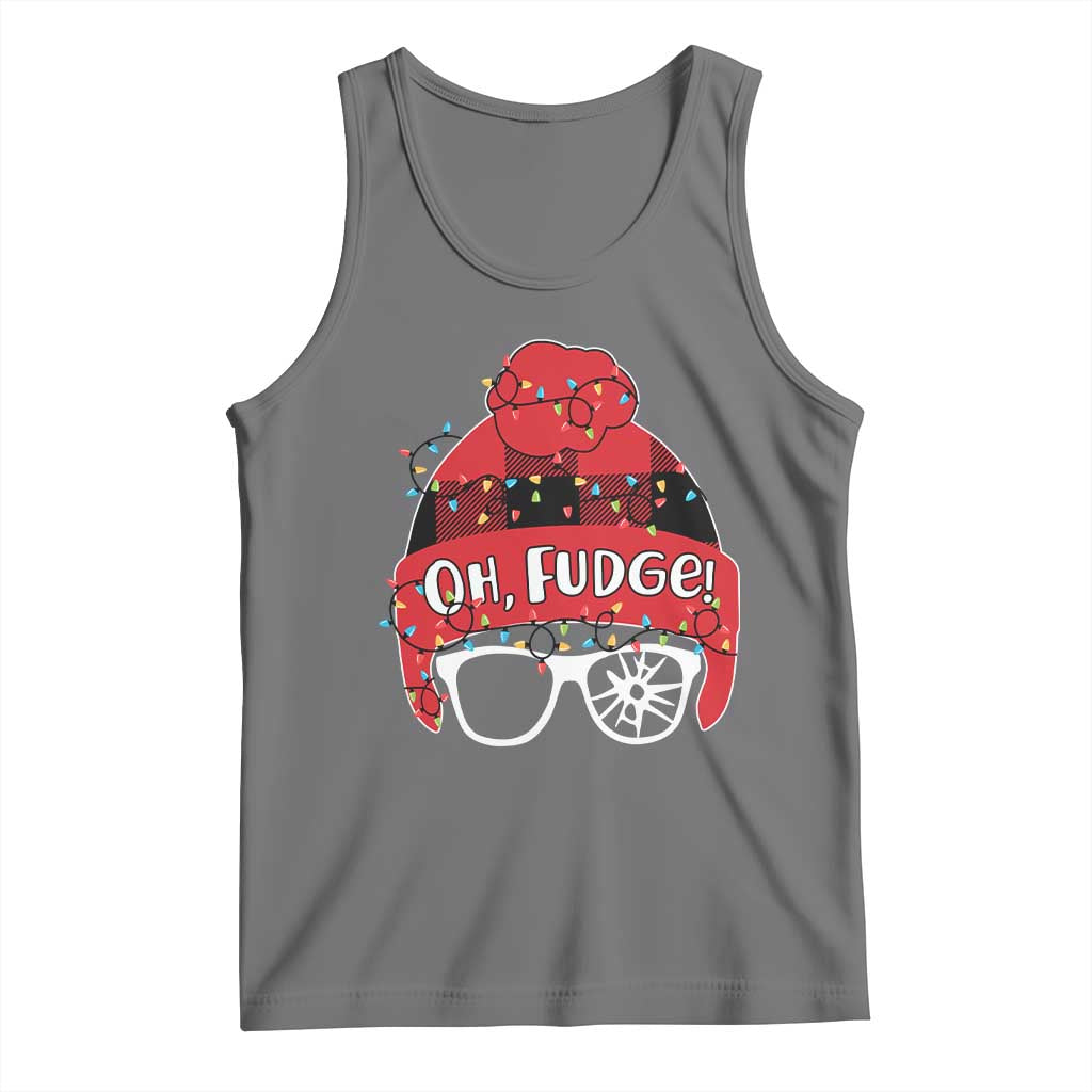 Funny Christmas Movie Tank Top Oh Fudge Buffalo Plaid Printed Graphic Beanie Cap Xmas Light TS11 Black Heather Print Your Wear
