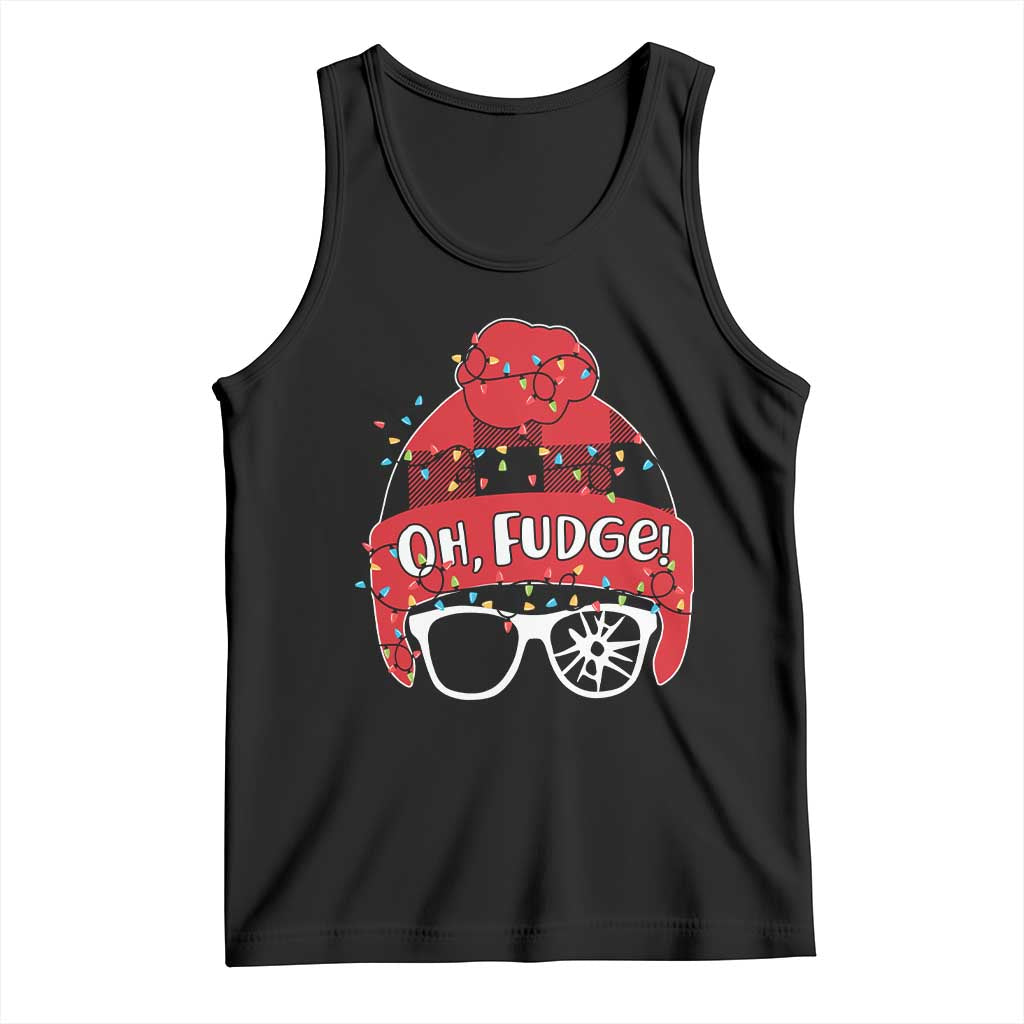 Funny Christmas Movie Tank Top Oh Fudge Buffalo Plaid Printed Graphic Beanie Cap Xmas Light TS11 Black Print Your Wear