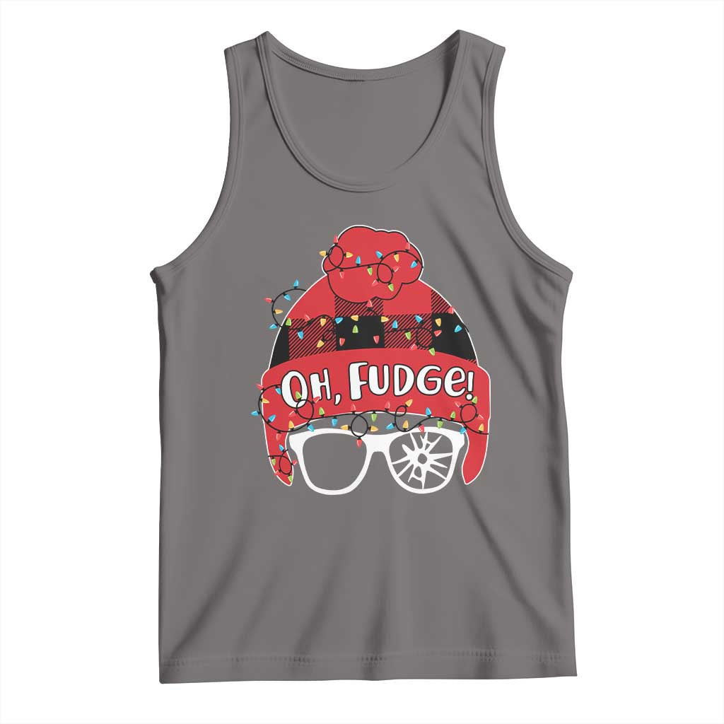 Funny Christmas Movie Tank Top Oh Fudge Buffalo Plaid Printed Graphic Beanie Cap Xmas Light TS11 Deep Heather Print Your Wear