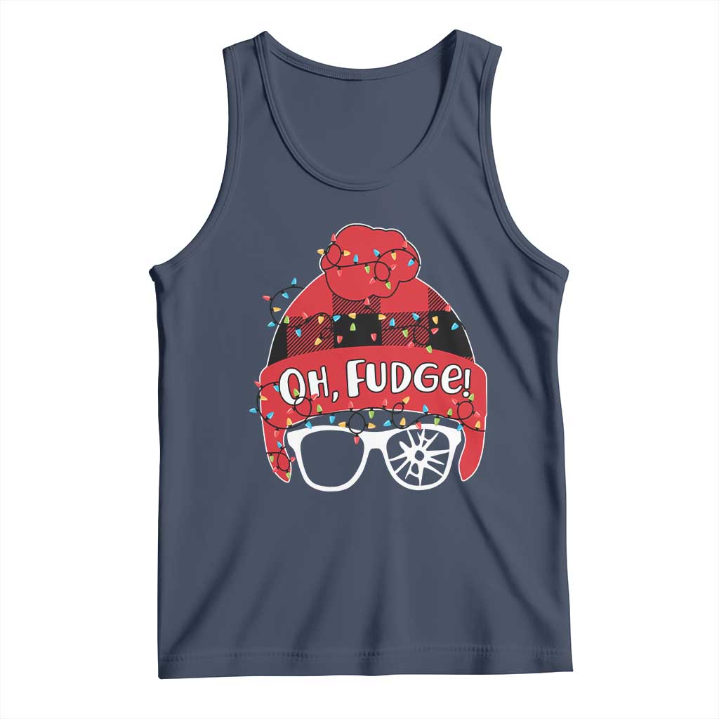 Funny Christmas Movie Tank Top Oh Fudge Buffalo Plaid Printed Graphic Beanie Cap Xmas Light TS11 Navy Print Your Wear