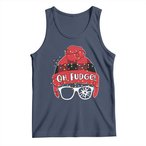 Funny Christmas Movie Tank Top Oh Fudge Buffalo Plaid Printed Graphic Beanie Cap Xmas Light TS11 Navy Print Your Wear