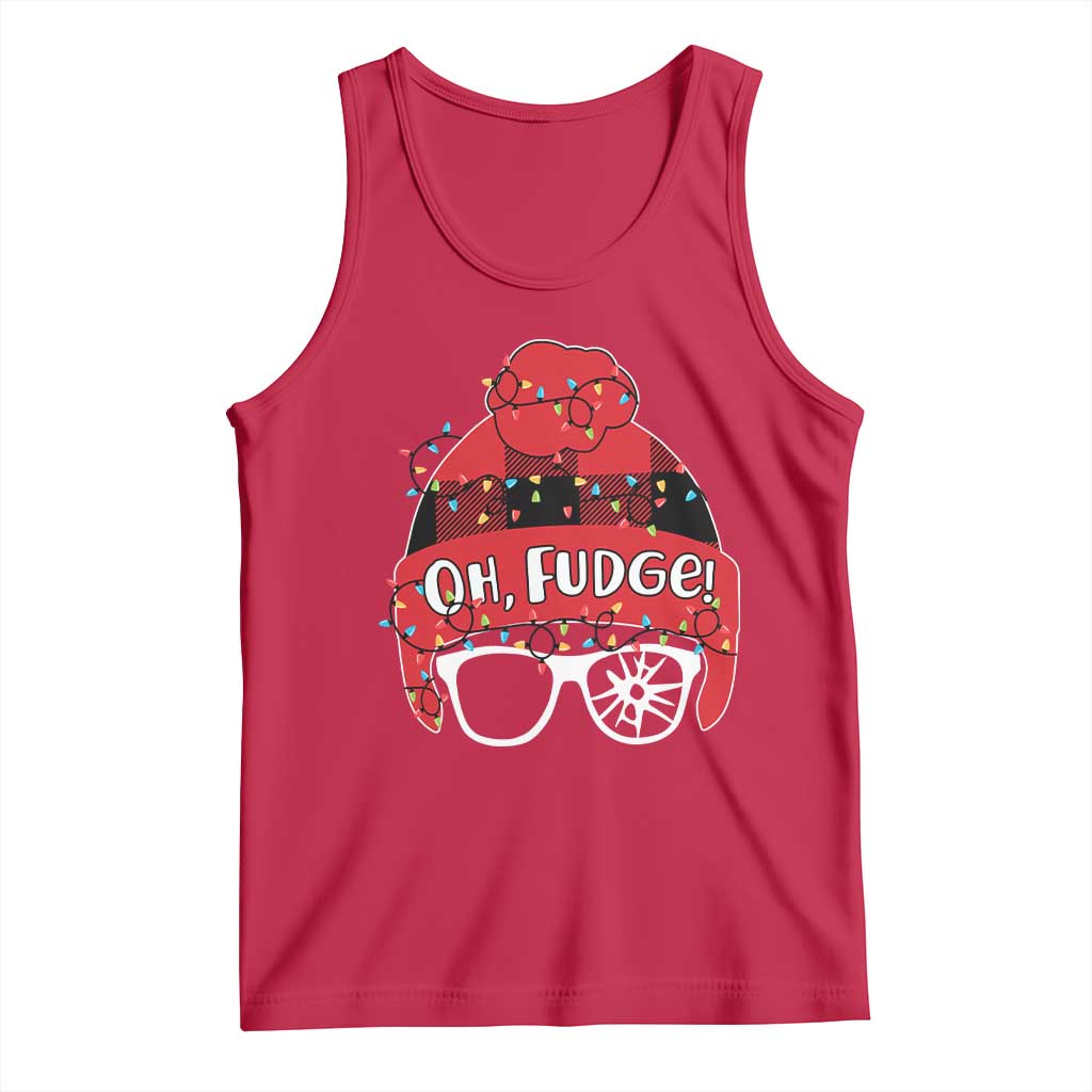 Funny Christmas Movie Tank Top Oh Fudge Buffalo Plaid Printed Graphic Beanie Cap Xmas Light TS11 Red Print Your Wear