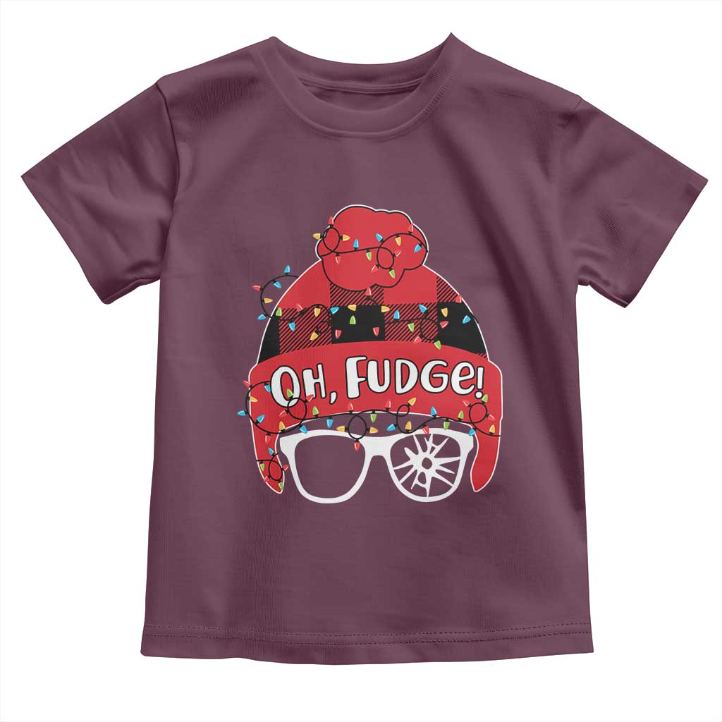 Funny Christmas Movie Toddler T Shirt Oh Fudge Buffalo Plaid Printed Graphic Beanie Cap Xmas Light TS11 Maroon Print Your Wear