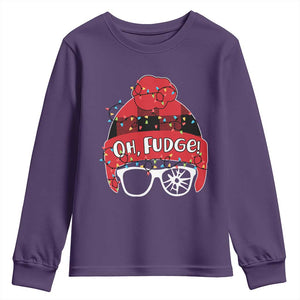 Funny Christmas Movie Youth Sweatshirt Oh Fudge Buffalo Plaid Printed Graphic Beanie Cap Xmas Light TS11 Purple Print Your Wear