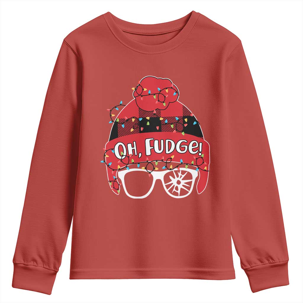 Funny Christmas Movie Youth Sweatshirt Oh Fudge Buffalo Plaid Printed Graphic Beanie Cap Xmas Light TS11 Red Print Your Wear