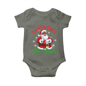 Funny Black Santa Says Six Seven Baby Onesie Christmas 67 Meme African American Santa Gen Alpha Slang TS11 Military Green Print Your Wear