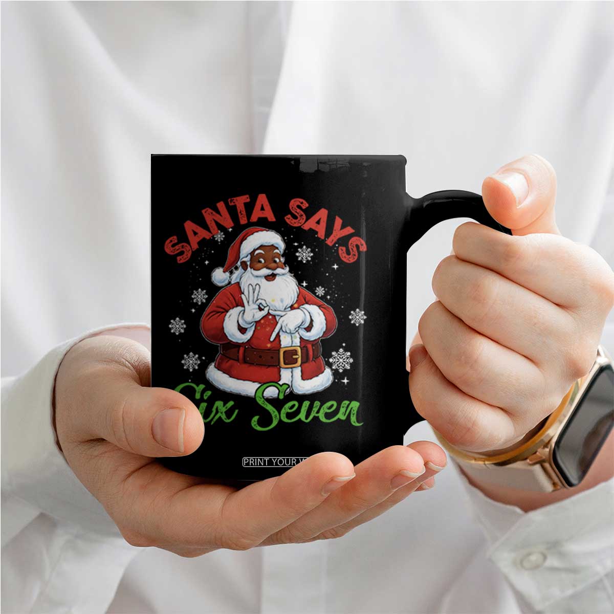 Funny Black Santa Says Six Seven Coffee Mug Christmas 67 Meme African American Santa Gen Alpha Slang TS11 Print Your Wear
