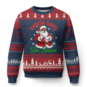Funny Black Santa Says Six Seven Ugly Christmas Sweater Xmas 67 Meme African American Santa Gen Alpha Slang TS11 Navy Red Print Your Wear