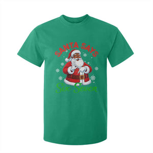 Funny Black Santa Says Six Seven T Shirt For Kid Christmas 67 Meme African American Santa Gen Alpha Slang TS11 Irish Green Print Your Wear