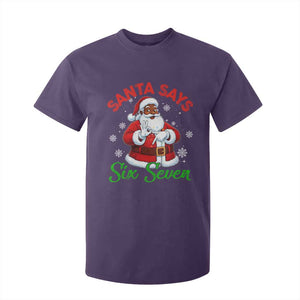 Funny Black Santa Says Six Seven T Shirt For Kid Christmas 67 Meme African American Santa Gen Alpha Slang TS11 Purple Print Your Wear