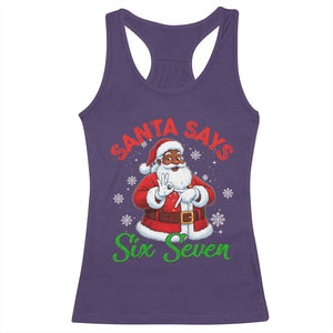 Funny Black Santa Says Six Seven Racerback Tank Top Christmas 67 Meme African American Santa Gen Alpha Slang TS11 Purple Print Your Wear