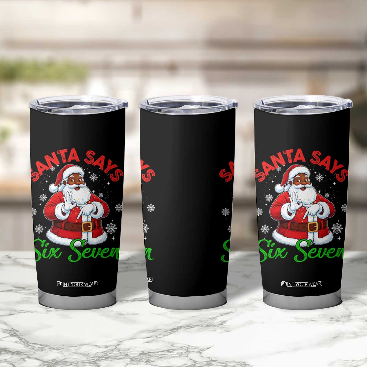Funny Black Santa Says Six Seven Tumbler Cup Christmas 67 Meme African American Santa Gen Alpha Slang TS11 Print Your Wear