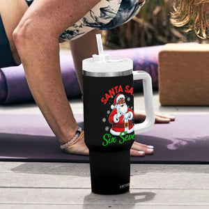 Funny Black Santa Says Six Seven Tumbler With Handle Christmas 67 Meme African American Santa Gen Alpha Slang TS11 Print Your Wear