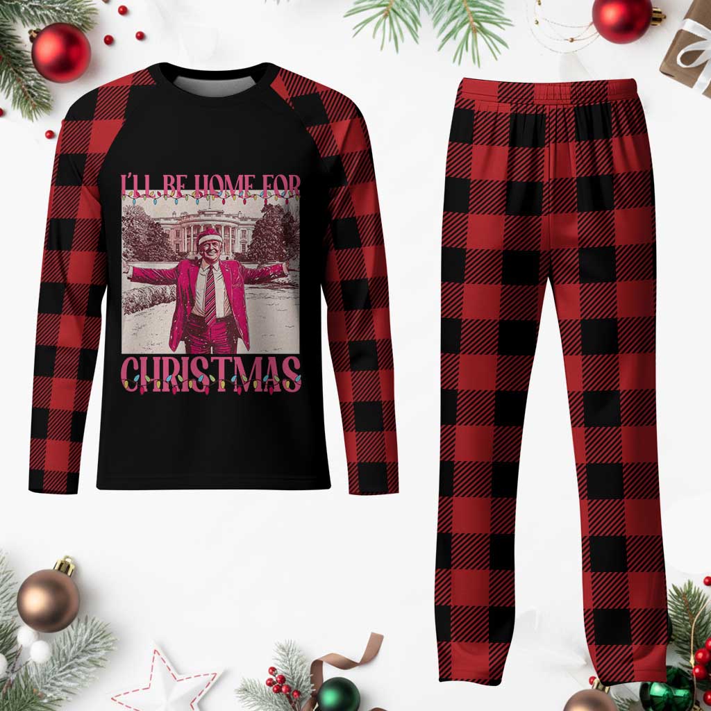 Funny Pink Trump Xmas Plaid Pajama Set I'll Be Home For Christmas White House TS11 Buffalo Plaid Print Your Wear