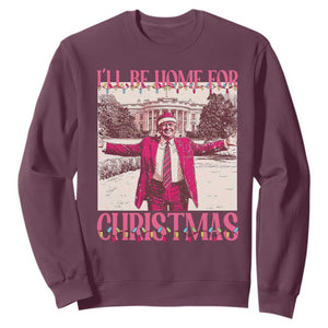 Funny Pink Trump Christmas Sweatshirt I'll Be Home For Christmas White House TS11 Maroon Print Your Wear