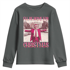 Funny Pink Trump Christmas Youth Sweatshirt I'll Be Home For Christmas White House TS11 Dark Heather Print Your Wear