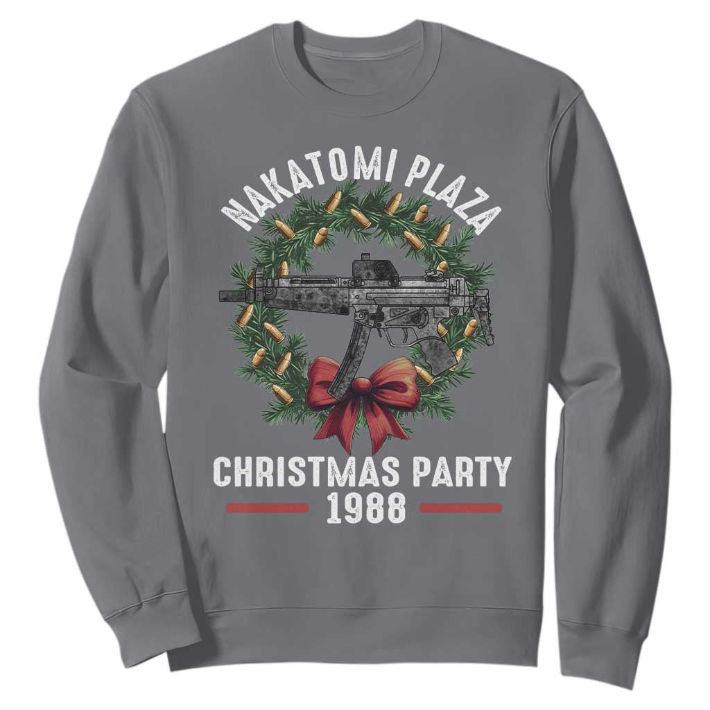 Funny Nakatomi Plaza Sweatshirt Christmas Party 1988 Xmas Bullet Gun Wreath TS11 Charcoal Print Your Wear