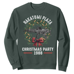 Funny Nakatomi Plaza Sweatshirt Christmas Party 1988 Xmas Bullet Gun Wreath TS11 Dark Forest Green Print Your Wear