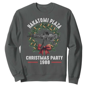 Funny Nakatomi Plaza Sweatshirt Christmas Party 1988 Xmas Bullet Gun Wreath TS11 Dark Heather Print Your Wear