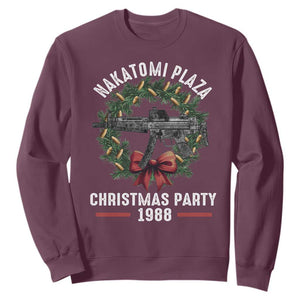 Funny Nakatomi Plaza Sweatshirt Christmas Party 1988 Xmas Bullet Gun Wreath TS11 Maroon Print Your Wear
