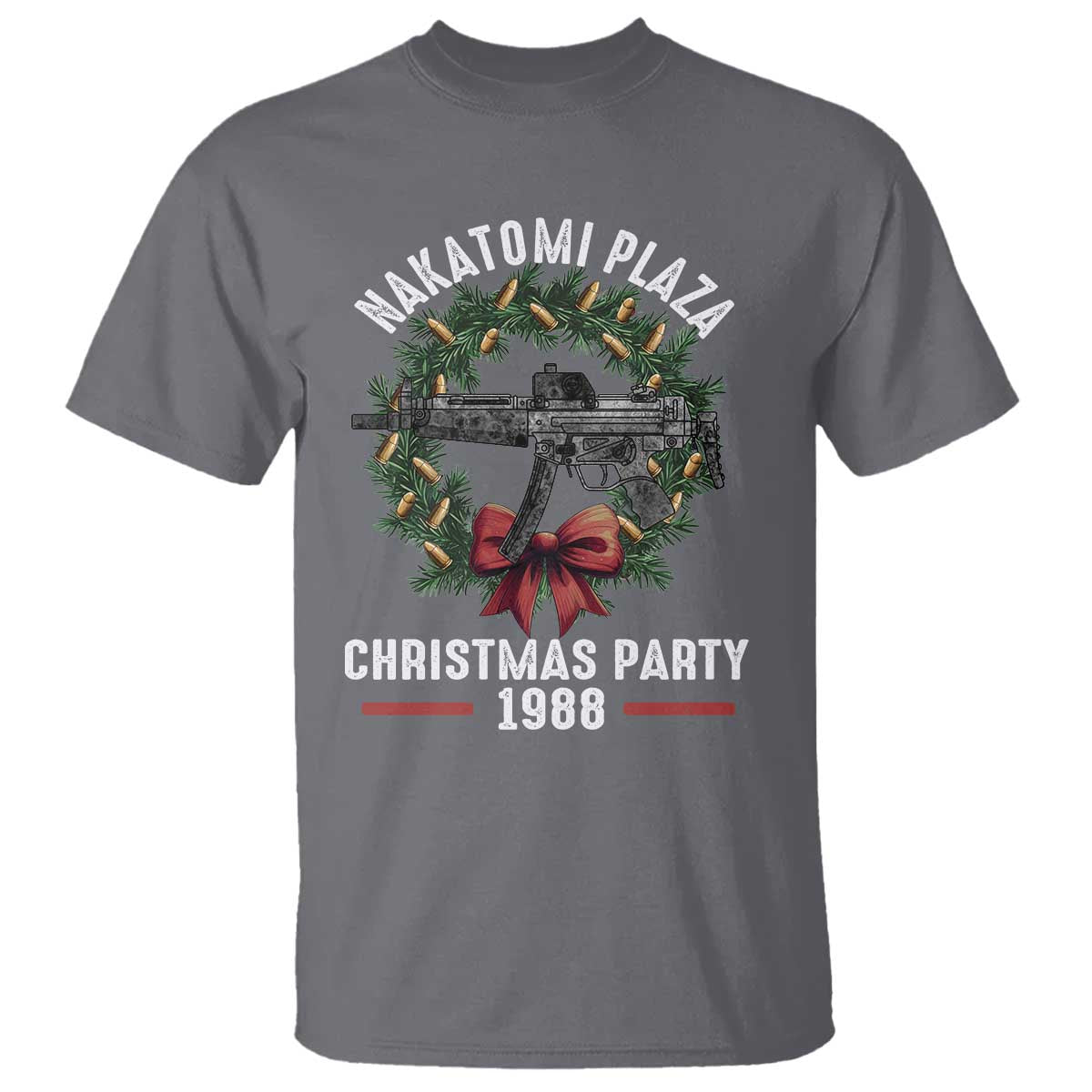 Funny Nakatomi Plaza T Shirt Christmas Party 1988 Xmas Bullet Gun Wreath TS11 Charcoal Print Your Wear