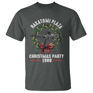 Funny Nakatomi Plaza T Shirt Christmas Party 1988 Xmas Bullet Gun Wreath TS11 Dark Heather Print Your Wear