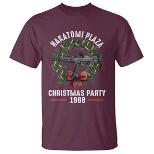 Funny Nakatomi Plaza T Shirt Christmas Party 1988 Xmas Bullet Gun Wreath TS11 Maroon Print Your Wear