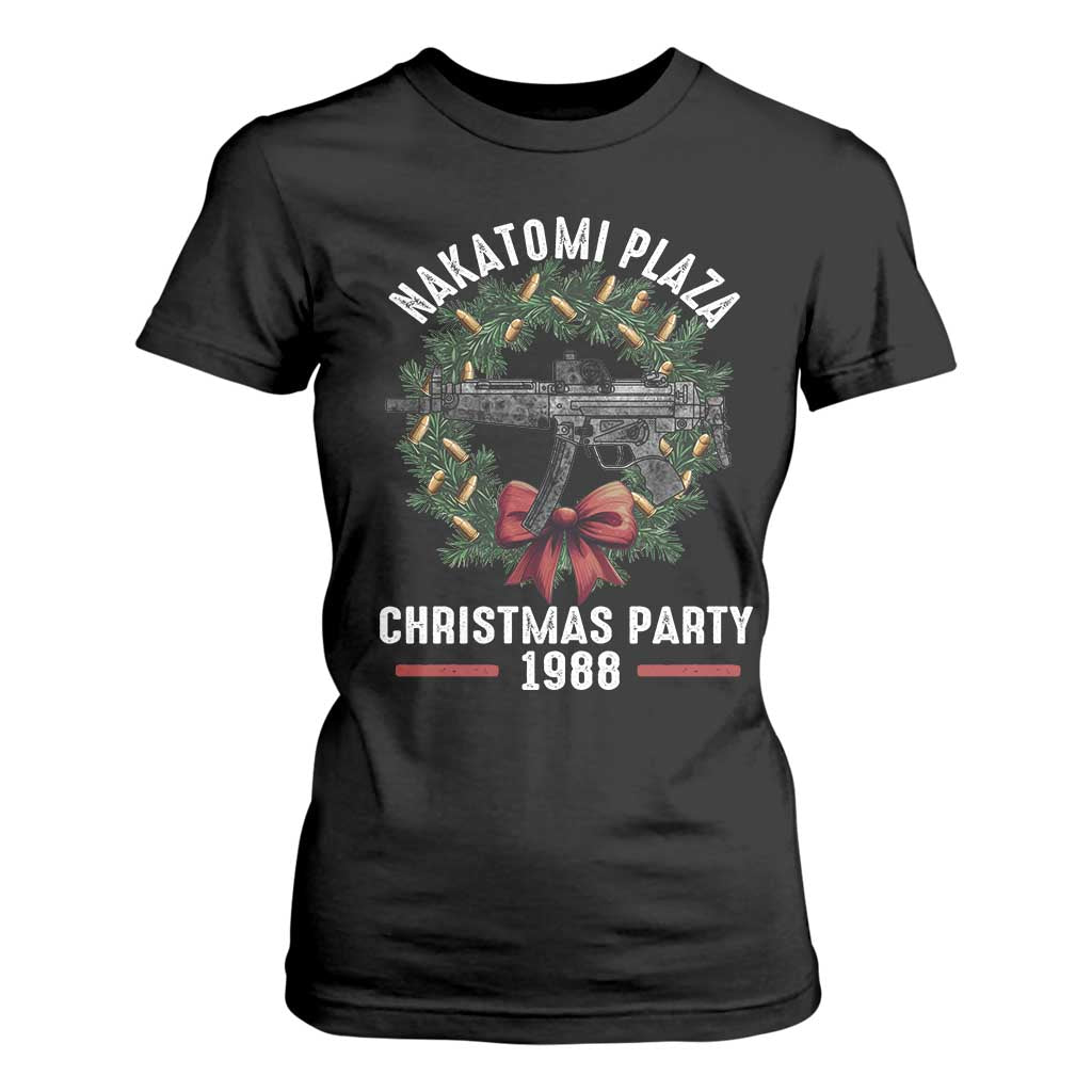Funny Nakatomi Plaza T Shirt For Women Christmas Party 1988 Xmas Bullet Gun Wreath TS11 Black Print Your Wear