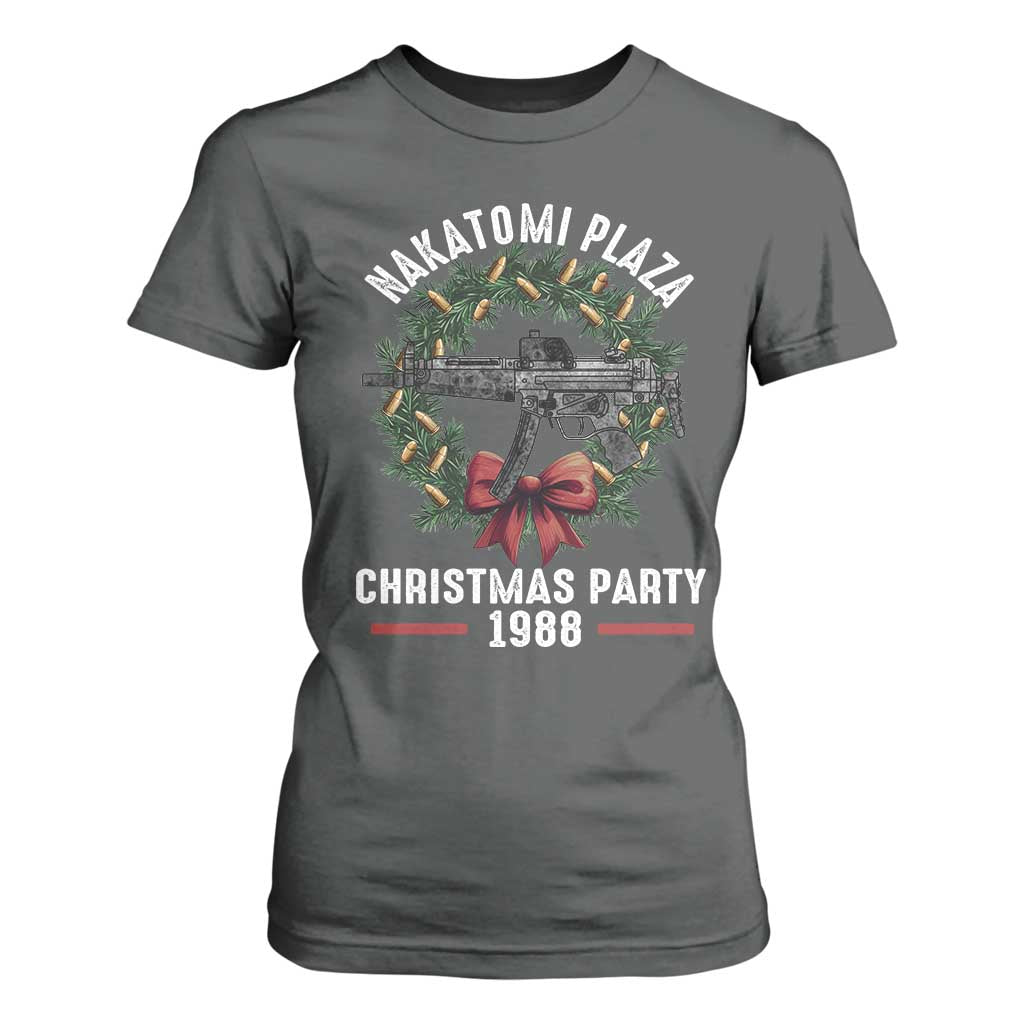Funny Nakatomi Plaza T Shirt For Women Christmas Party 1988 Xmas Bullet Gun Wreath TS11 Dark Heather Print Your Wear