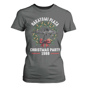 Funny Nakatomi Plaza T Shirt For Women Christmas Party 1988 Xmas Bullet Gun Wreath TS11 Dark Heather Print Your Wear