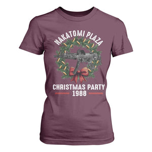 Funny Nakatomi Plaza T Shirt For Women Christmas Party 1988 Xmas Bullet Gun Wreath TS11 Maroon Print Your Wear