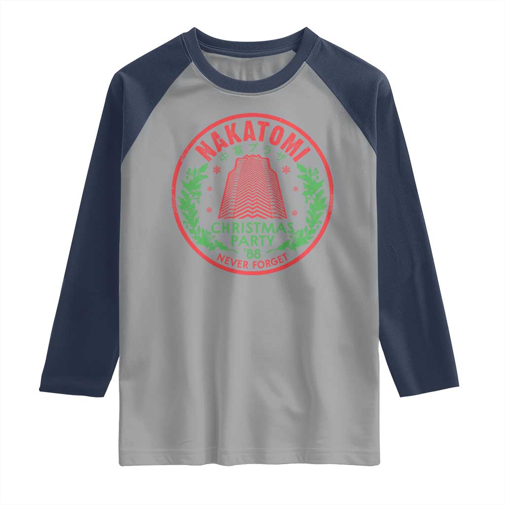 Christmas Nakatomi Plaza Raglan Shirt Christmas Party 1988 Never Forget Xmas Mistletoe TS11 Sport Gray Navy Print Your Wear