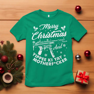 Funny Nakatomi Plaza T Shirt Merry Christmas And Yippee Ki Yay Snowflake Gun TS11 Irish Green Print Your Wear