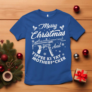 Funny Nakatomi Plaza T Shirt Merry Christmas And Yippee Ki Yay Snowflake Gun TS11 Royal Blue Print Your Wear