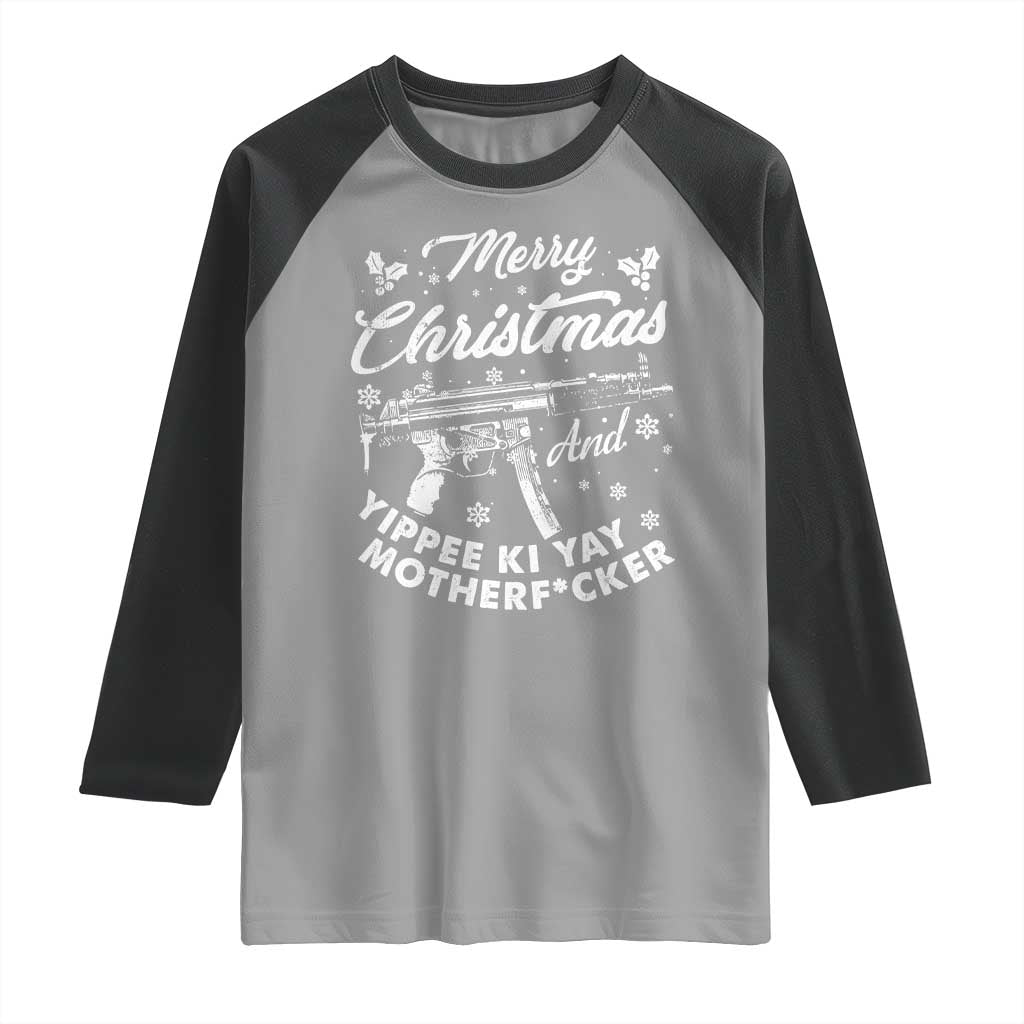 Funny Nakatomi Plaza Raglan Shirt Merry Christmas And Yippee Ki Yay Snowflake Gun TS11 Sport Gray Black Print Your Wear