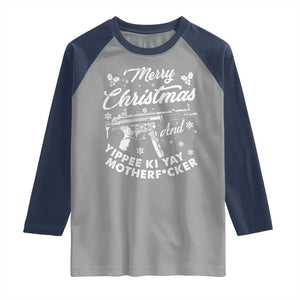 Funny Nakatomi Plaza Raglan Shirt Merry Christmas And Yippee Ki Yay Snowflake Gun TS11 Sport Gray Navy Print Your Wear
